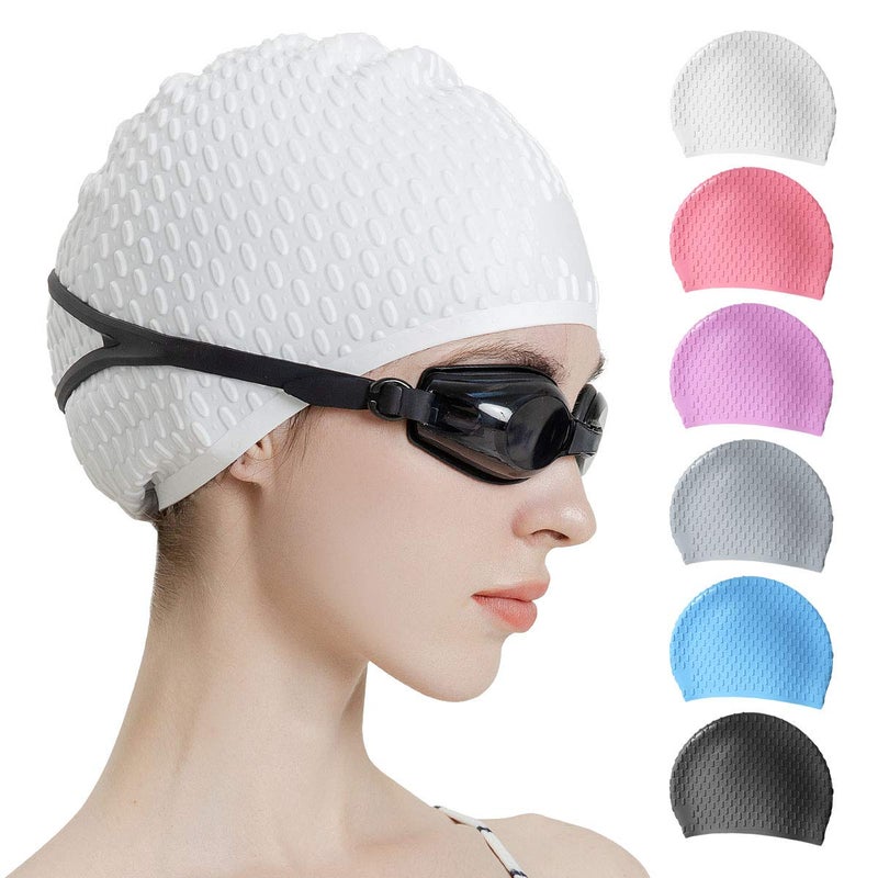 Tripsky Silicone Swim Cap,Comfortable Bathing Cap Ideal for Curly Short Medium Long Hair, Swimming Cap for Women and Men, Shower Caps Keep Hairstyle Unchanged (White) - Image 1